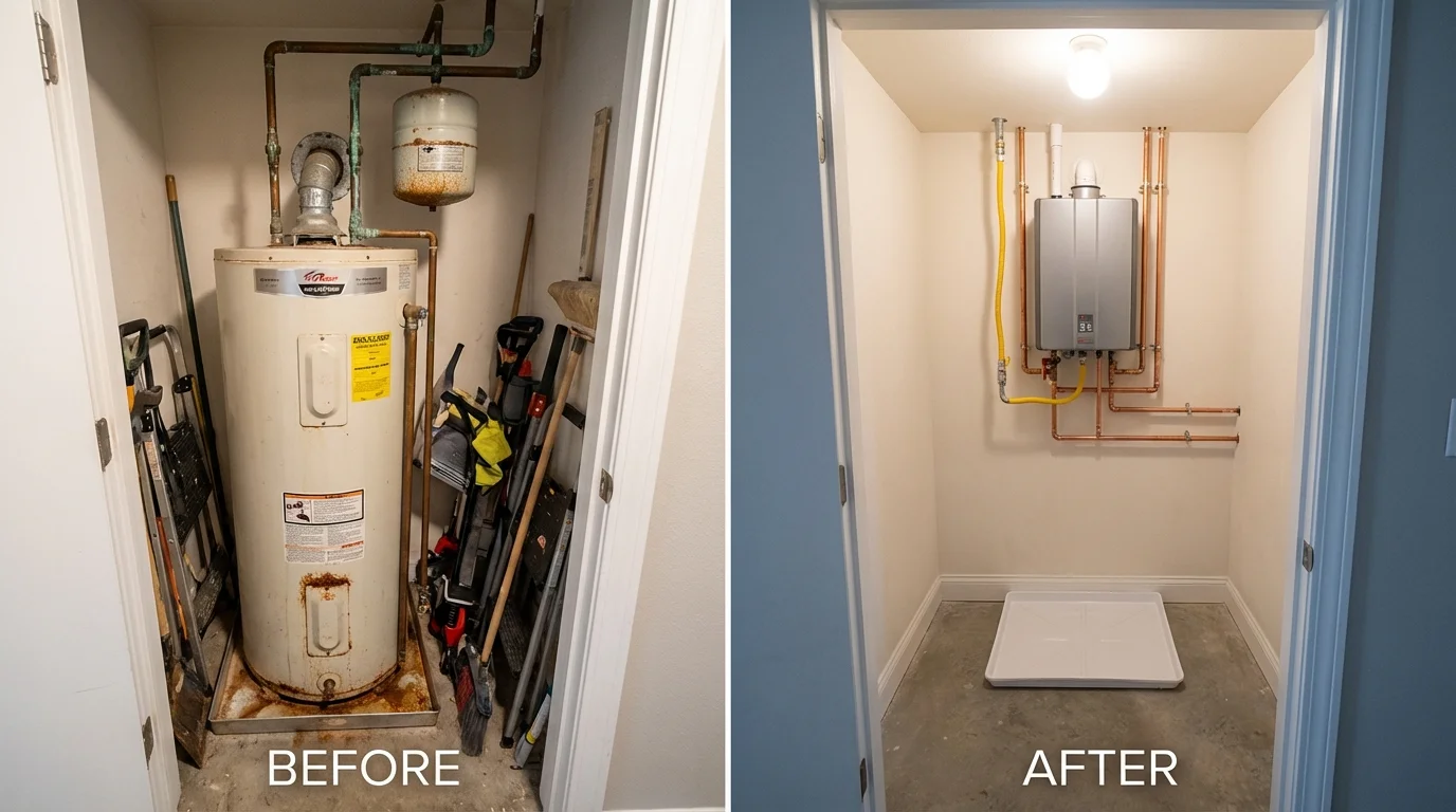 Tank water heater versus wall-mounted tankless unit comparison for Chickasha, OK homeowners