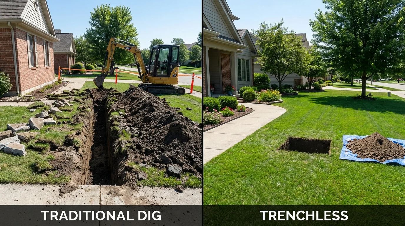 Trenchless sewer repair with minimal yard damage versus traditional excavation in Chickasha, OK